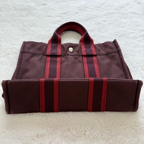 Hermès Fourre Tout Burgundy Canvas Tote Bag Authentic - Picture 5 of 11